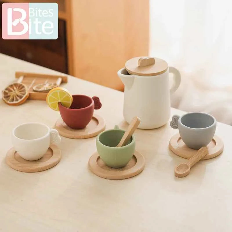 Baby Play Set 9pc Afternoon Tea Set Children's Play House Toy Afternoon Tea Set Pot Food Grade Silicone Toys for Girl Gifts