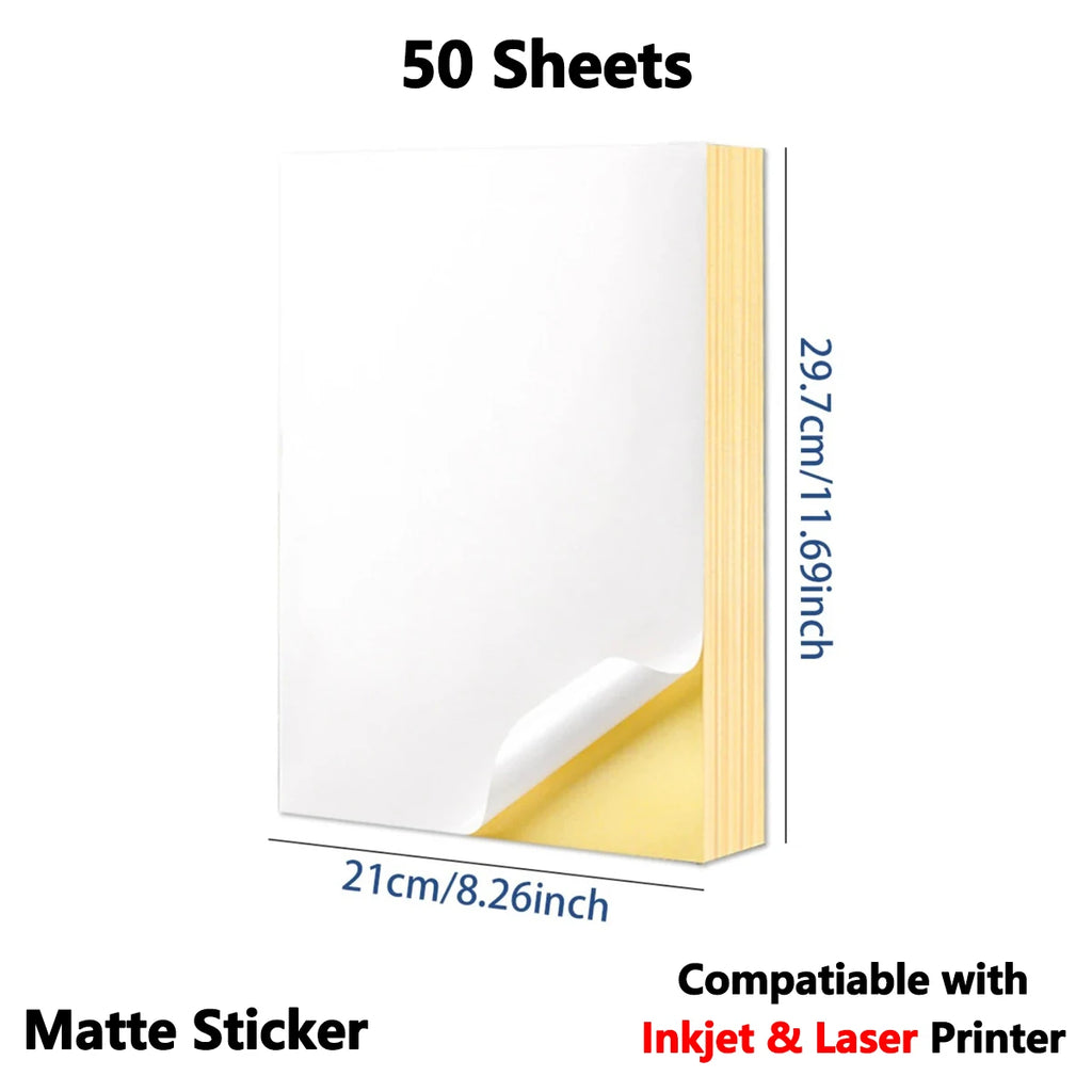50 sheets Printing paper & A4 size stickers, suitable for laser printers and inkjet printers, self-adhesive printing paper
