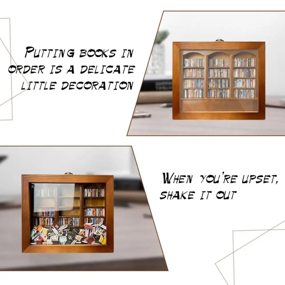 Bookshelf Decor Anxiety Bookshelf Home Desktop Decoration Fidget Toys Miniature Wooden Bookshelf Wooden Handmade Figurine Statue