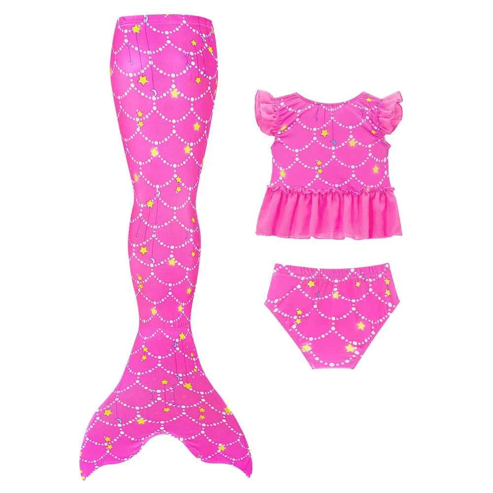 3PCS Mermaid Tails Swimwear Set for Swimming Girls Princess Bathing Suit Sets Kids Mermaid Swimsuit Swimable Costume