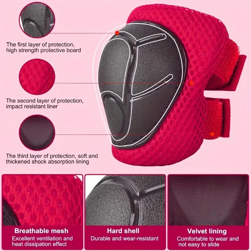 6Pcs Knee Pads for Kids， Knee Pads and Elbow Pads Set Toddler 3-10 Years Protective Gear Set for Girls Boys