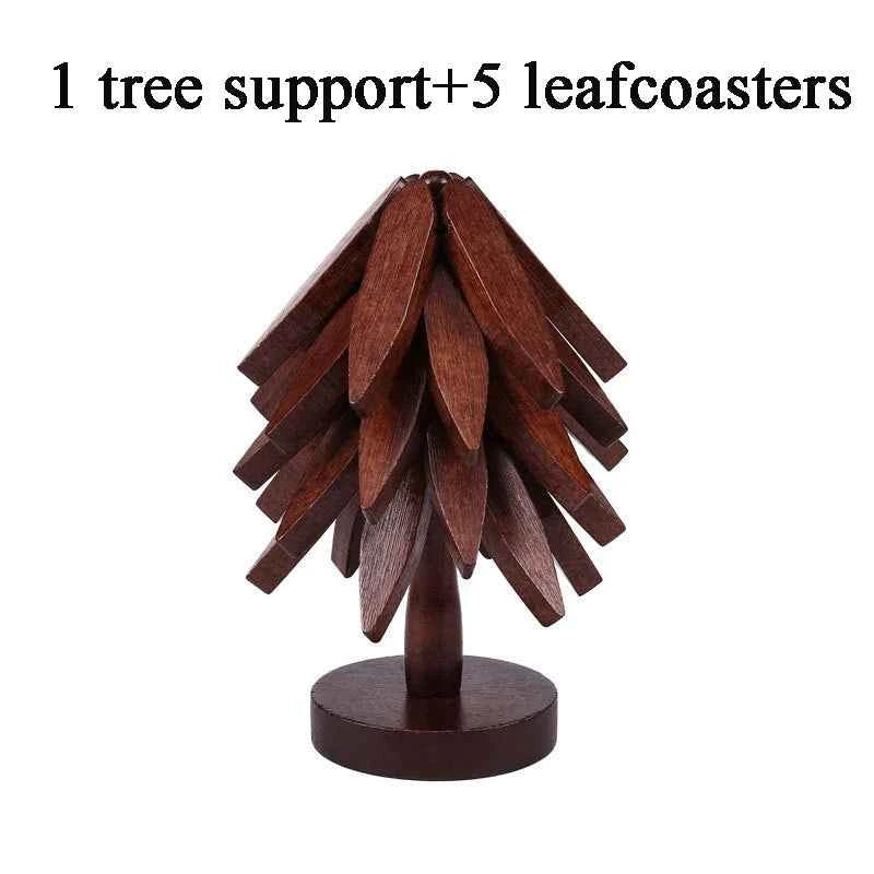 Tree Shape Wooden Trivet Set 4 Trivets + 1 Stand for Hot Dishes Natural Foldable Kitchen Trivet for Pot Bowl Teapot Hot Pot Hold