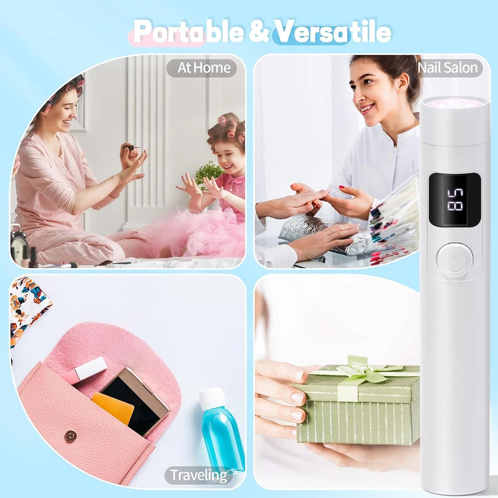 YIKOOLIN Portable Handheld UV Nail Lamp LED Mini Nail Dryer with LCD Screen USB for Gel Nails USB Rechargeable Nail Light