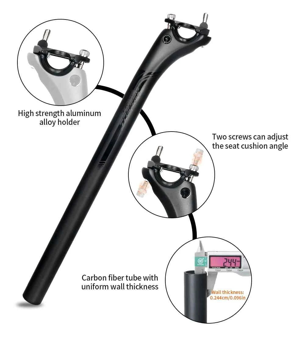 TOSEEK Carbon Seatpost 27.2 31.6mm Length 400mm Matte Black MTB Road Bike Seat Post Seat Tube Bicycle Parts MTB Carbon Canoe