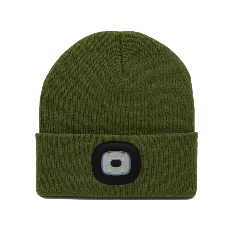 Pitch Green Color LED Light Knit Beanie Hat For Men & Women – Rechargeable