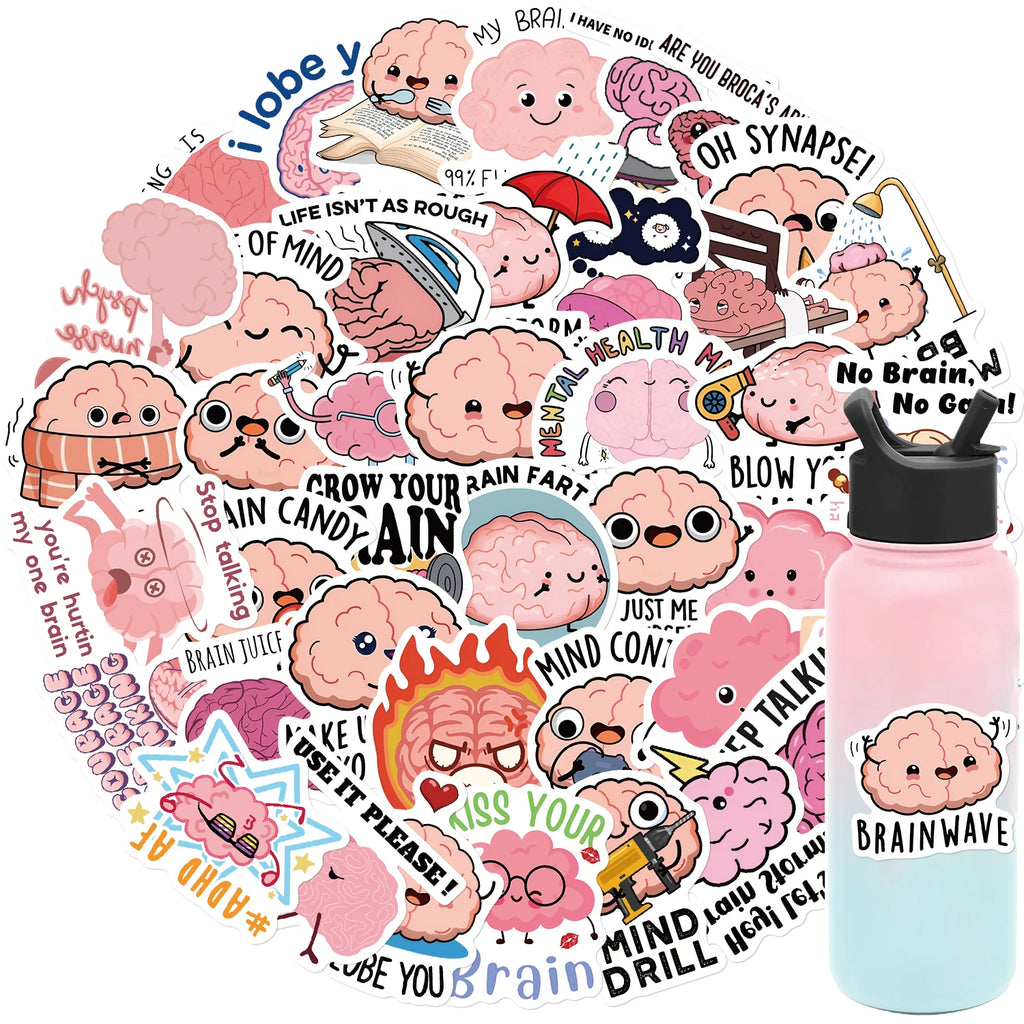 50PCS Funny Brain Pink Stickers DIY Diary Laptop Luggage Skateboard Graffiti Decal Fun Children’s Classic Toy