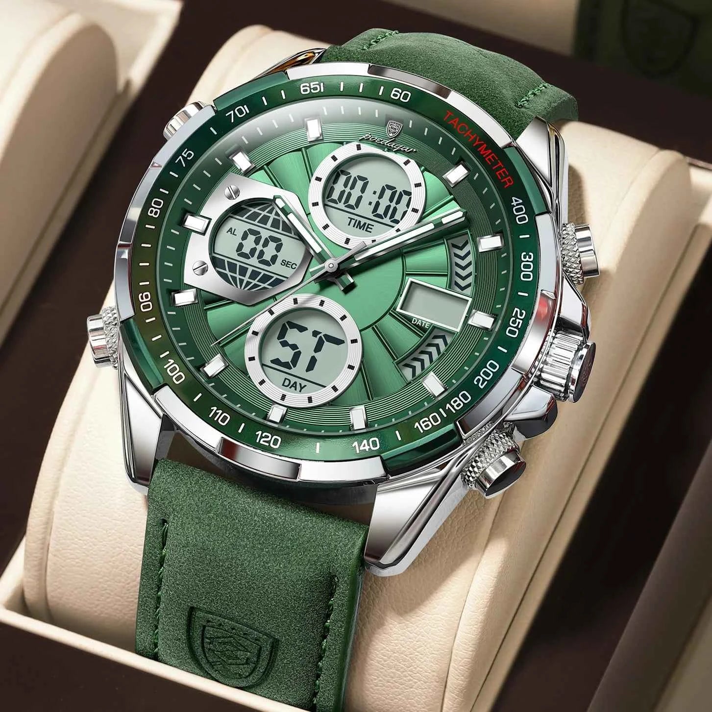 POEDAGAR LED Luxury Men Watch Luminous Week Date Dual Time Display Digital Man Clock Alarm Electronic Men's Quartz Watches Reloj