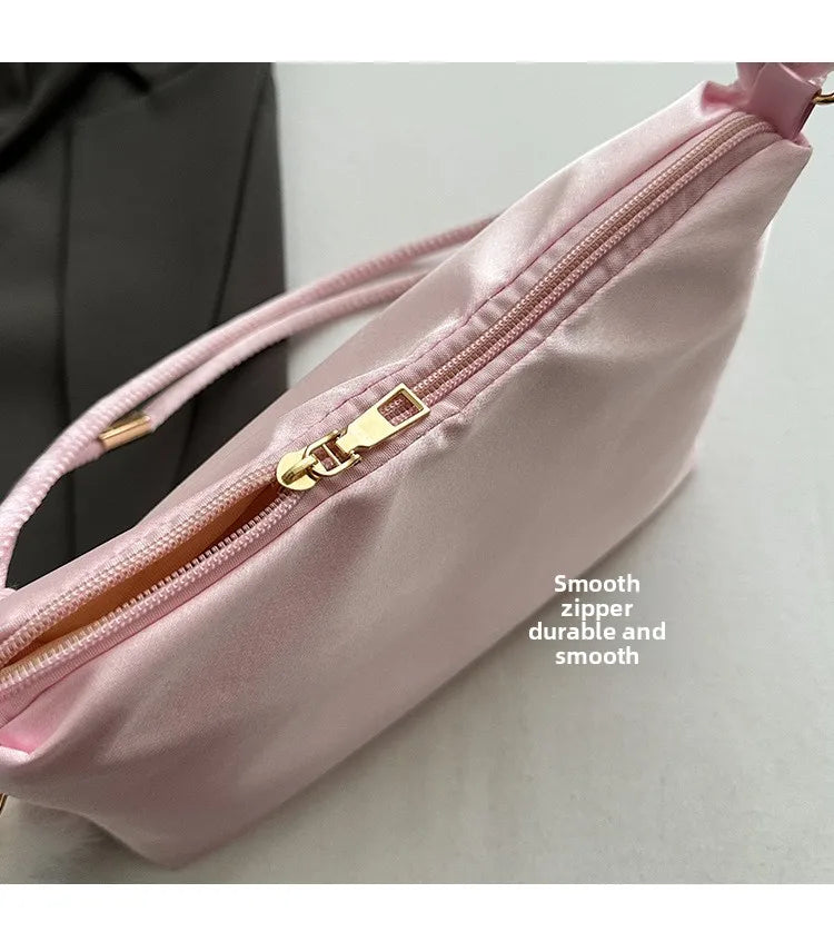High Quality Solid Color Fashion Elegant Shoulder Bag Smooth Cloth Satin Underarm Bag Leisure Shoulder Bag Lady Handbags Purse