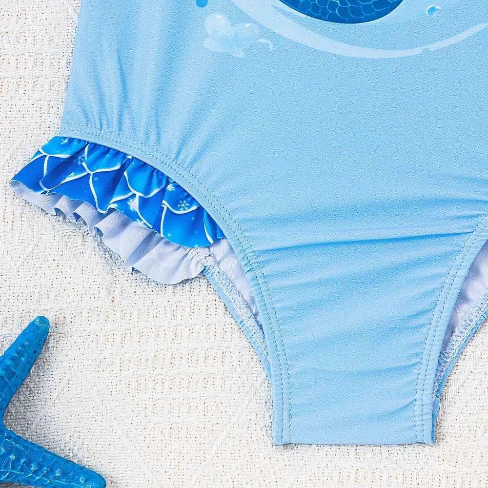 Baby Toddler Girl Long Sleeve Ruffle Swimsuit Lovely Cartoon Mermaid Princess Bathing Suit Summer Swim Costume for Surfing