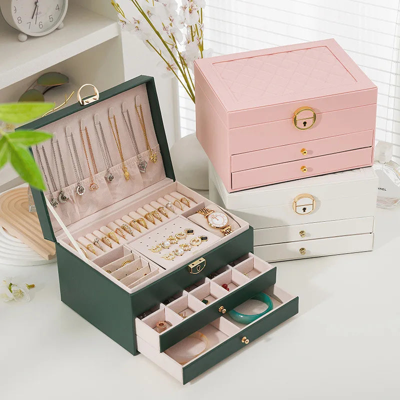 Portable Jewelry Storage Box Travel Organizer Jewelry Case Leather Storage Earrings Necklace Ring Jewelry Organizer Display