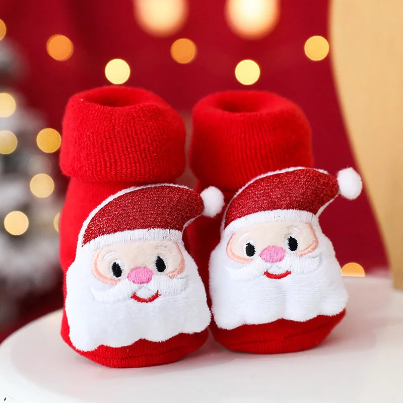 0-3Y Kids Christmas Anti-slip Long Socks For Girls Boys Winter Newborn Cotton Stocking Terry Thick Warm New Children Floor Sock