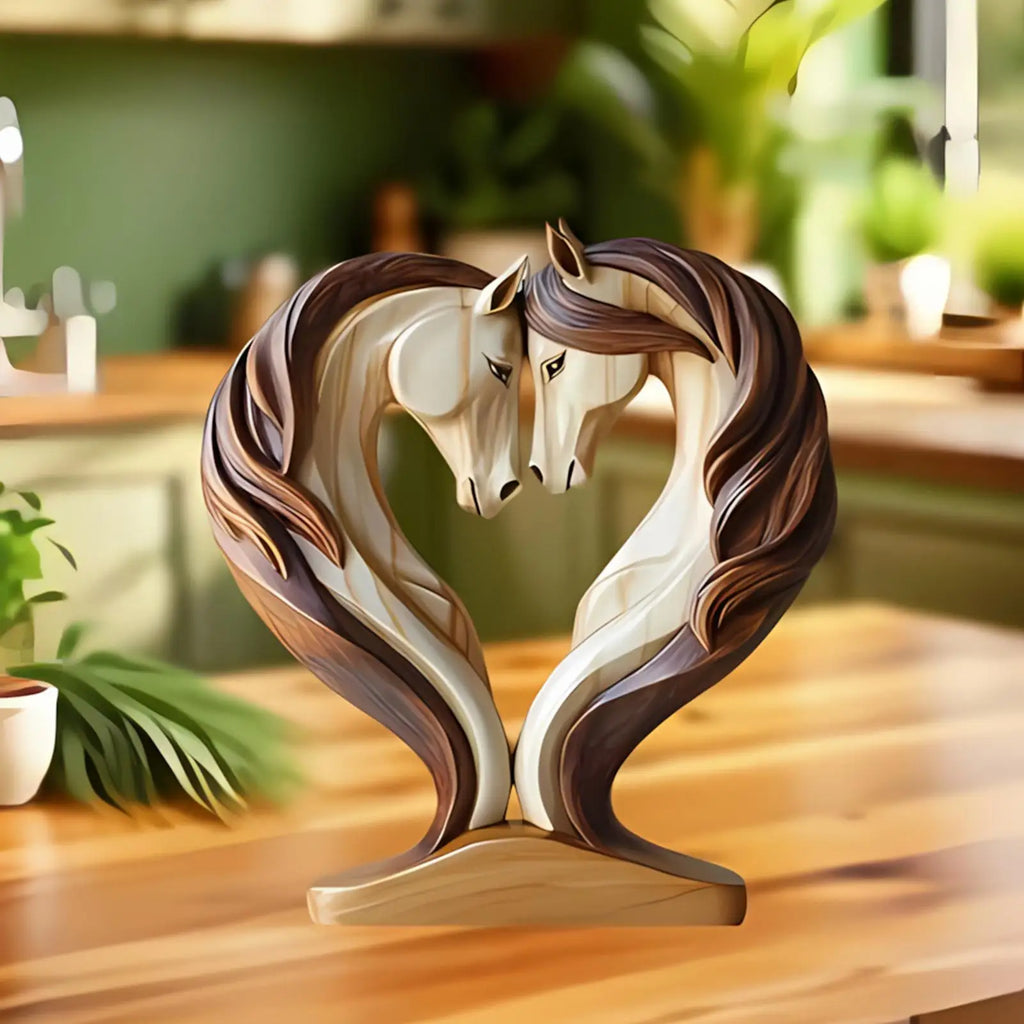 Horse Statues Home Decor 2D Wood Horse Room Decor Snuggle Pose Animal Sculpture for Workplace Exhibition Hall Shelf Living Room