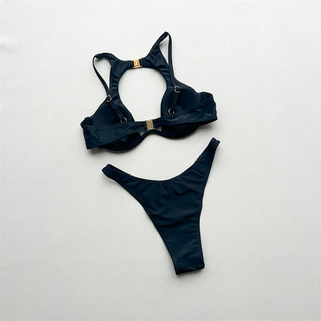 3PCS With Skirt Underwired Cut Out Bikini Women Swimwear Female Swimsuit Three-Pieces Bikini Set Bather Bathing Suit Swim V7733