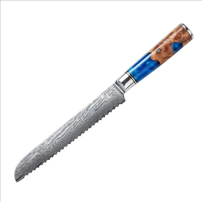 1-8pcs Professional kitchen knife set Damascus Steel Set for Meat Cutting Sushi Peeling and Boning Blue Resin Wood Handle