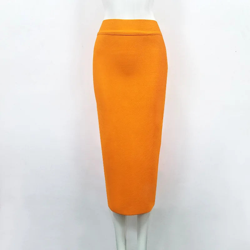 Wholesale 12 Colors 78cm Sexy Beige Black Blue Knee Length Bandage Skirt 2023 Knitted Elastic Sweet Designer Pencil Skirt