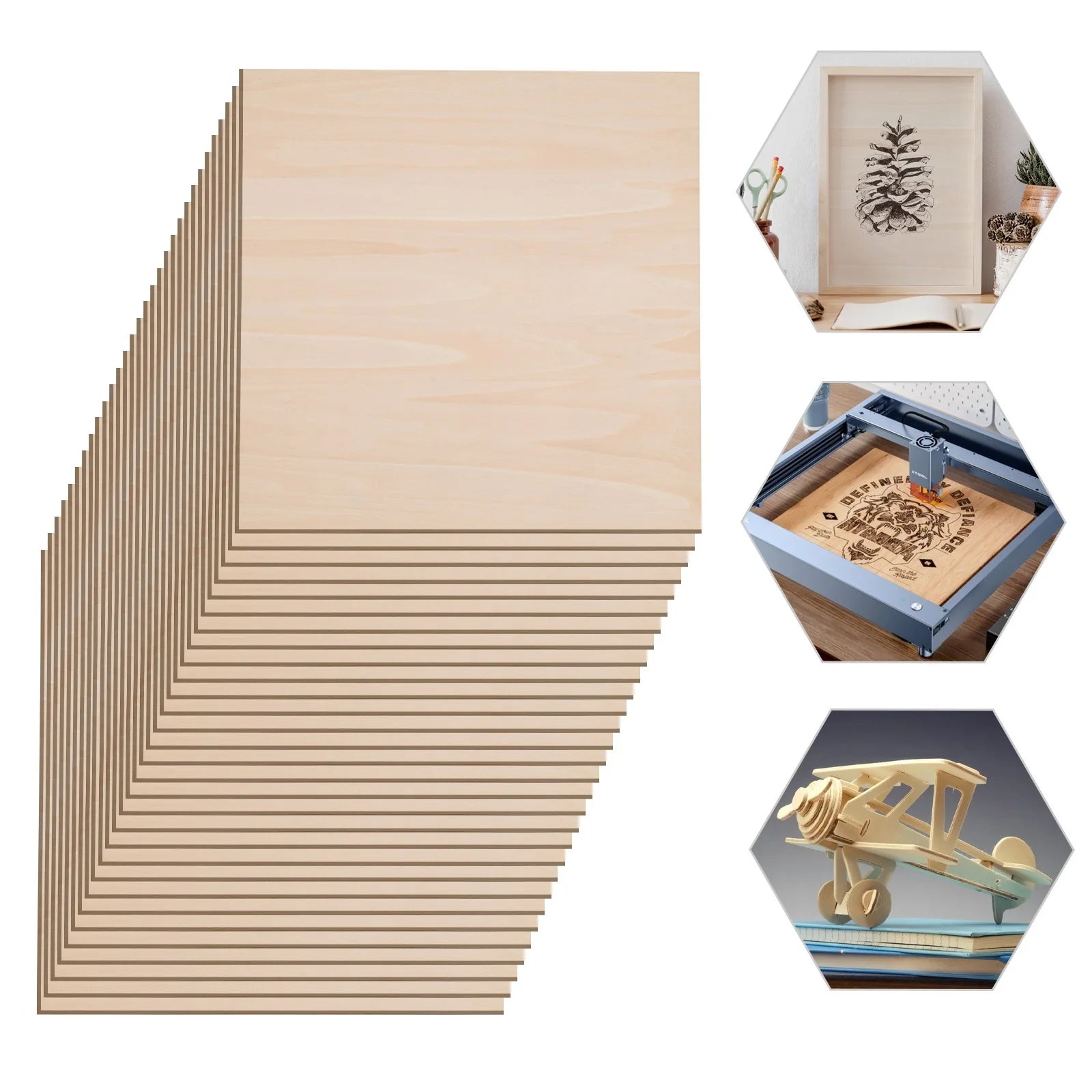 30Pcs Basswood Sheets 3mm Thick, 30x30cm/40x40cm Board for Wood DIY Home Decor, Square Blank Wooden Plywood Panels for Engraving