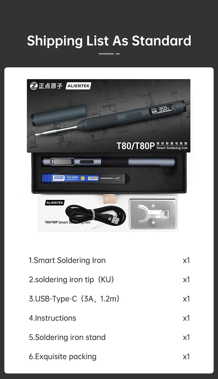 ALIENTEK T80/T80P Soldering Iron Adjustable Temperature 100W Fast Heat Portable Digital Smart Electric Welding Station Kit C245