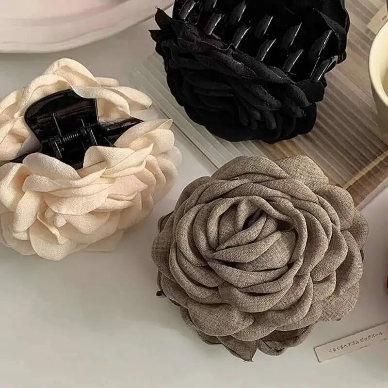 9cm Large Flower Hair Barrettes French Crab Claw For Women Hair Accessories Korean Back Of Head Shark Clip Girls Gifts