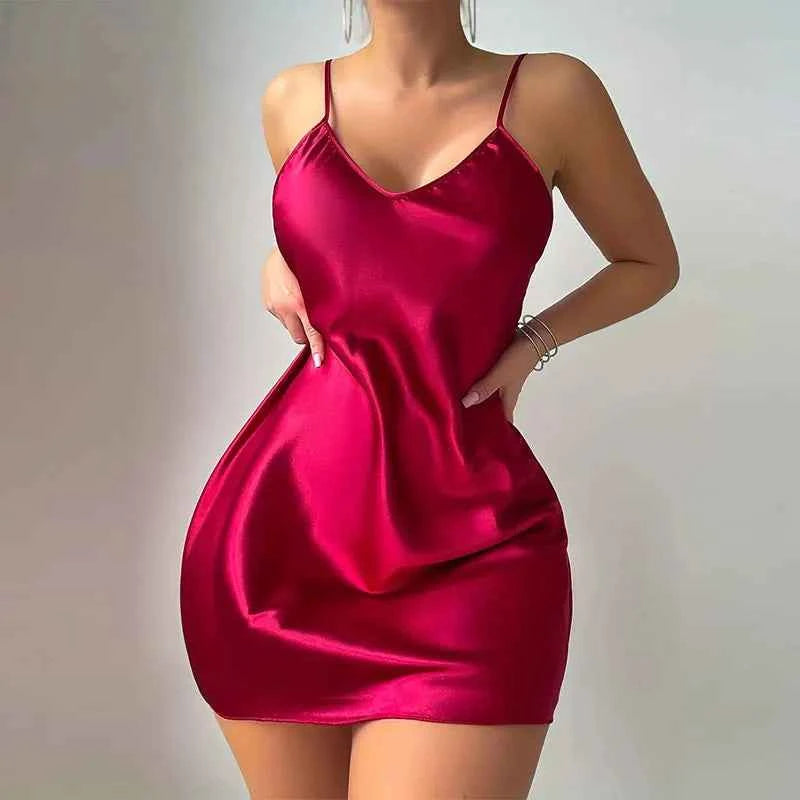 Women's Nightgown Spaghetti Strap Dress Elegant Pajamas V-neck Bras Sexy Nightdress Adult Sleep Shirts Female Nighty Sleepwear