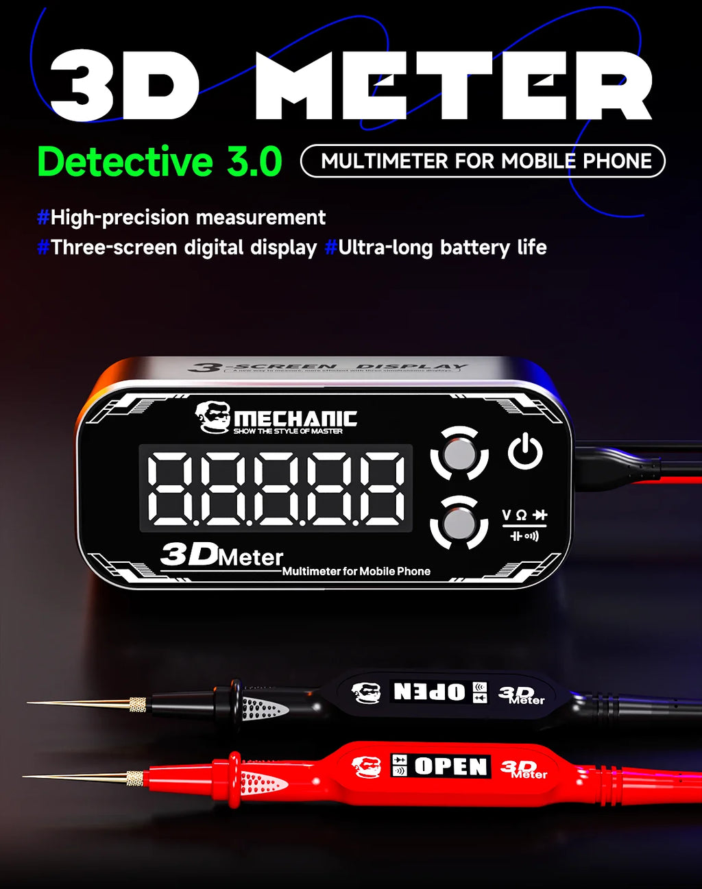 MECHANIC 3D METER Detective 3.0 Three-screen Digital Display Multimeter for Voltage Capacitance Resistance Measurement Tool