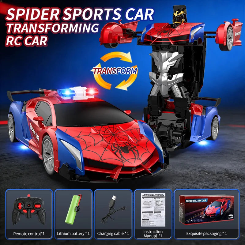2.4GHz Cyber Pickup Remote Control Robot Car Toy One Click Transformation with LED Light 360° Rotation Drift Mode Children's Gi