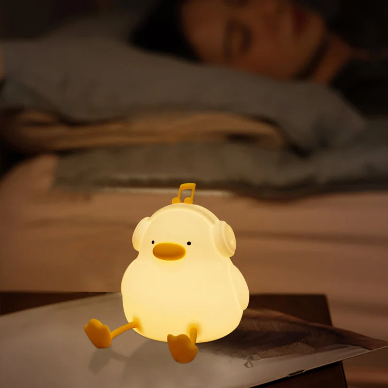 LED Night Light Cute Duck Cartoon Animals Silicone Lamp for Children Kid Touch Sensor Timing USB Rechargeable for Birthday Gifts