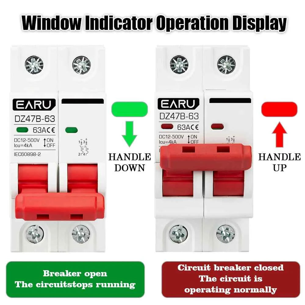 1P 2P DC MCB 12V 24V 48V Circuit Breaker Battery Car Protector DZ47 DC Positive Negative Pole Rotection  Protect Switch Isolator