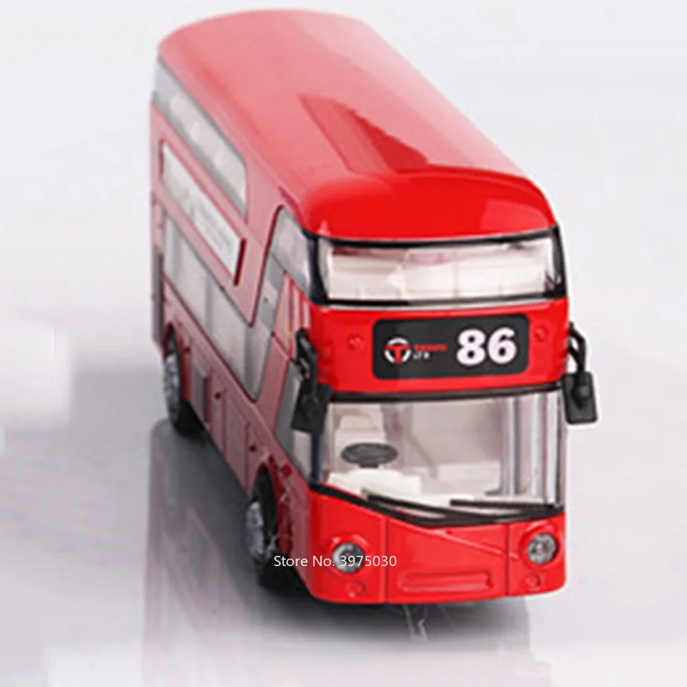 1/36 Scale Double Decker Bus Toy Car Model Alloy Diecast Sound Light Pull Back Doors Opened Vehicles Collectibles Birthday Gift