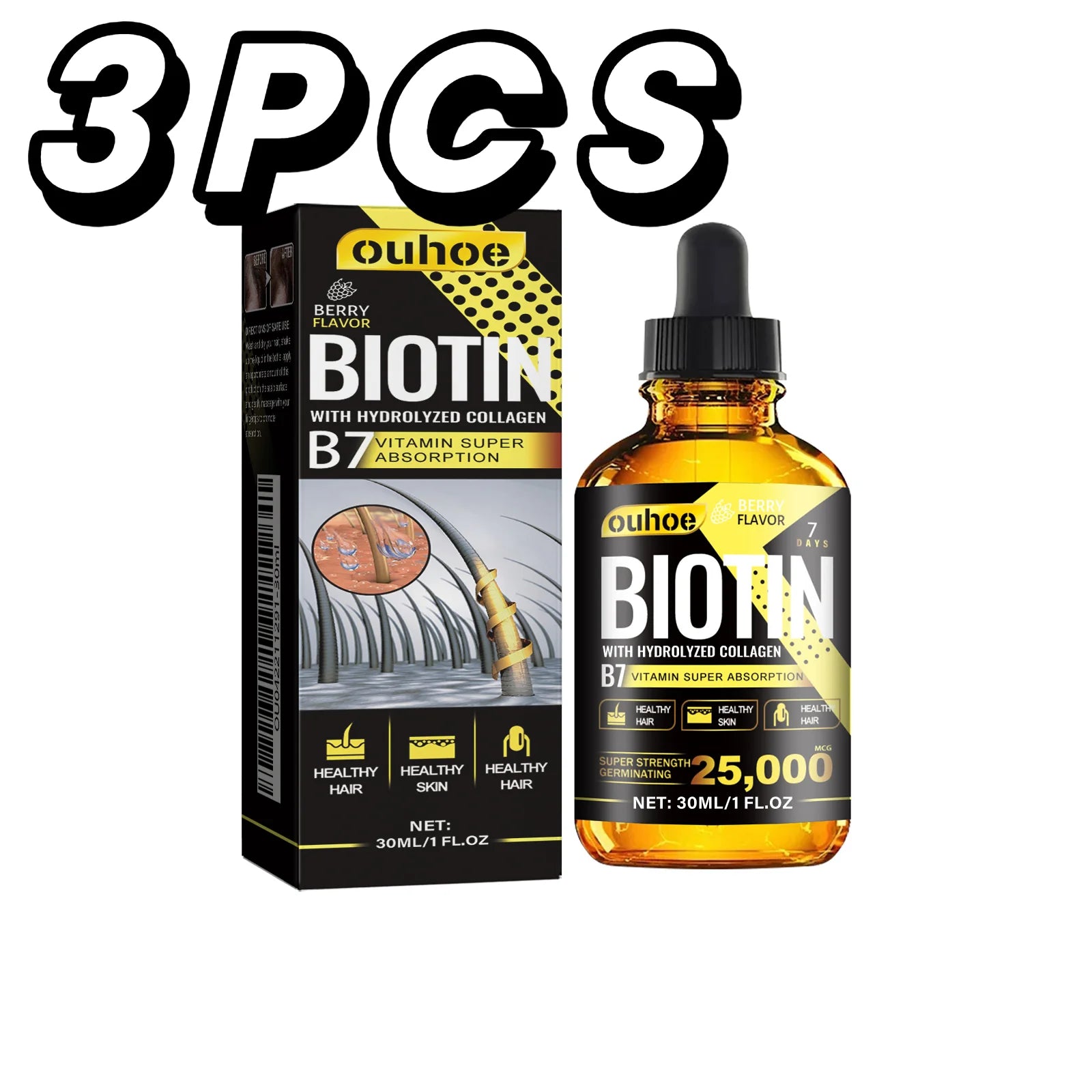 Biotin Hair Oil Collagen Scalp Serum Strengthening Treatment Natural Rosemary Ginseng Extract Thicker Volume Care For All Types