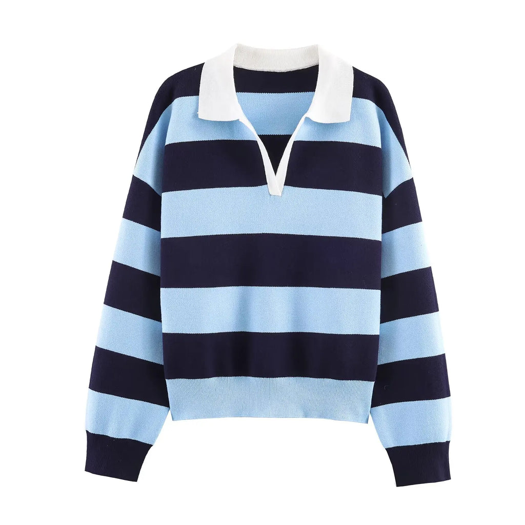 Nlzgmsj 2025  Autumn High Street Chic Women Striped Knitted  Sweaters Women Full Sleeve Vintage Style Tops
