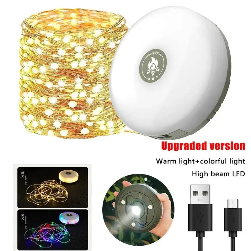 LED Camping Lamp Strip Atmosphere 10M Length Waterproof Recyclable Light Belt Outdoor Garden Decoration Lamp for Tent Room