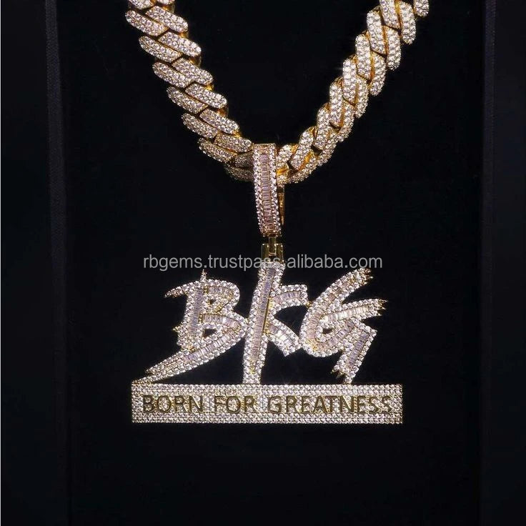 RB GEMS Women's Yellow Gold Lab Grown Moissanite Diamond Pendant Rose Gold Two Tones Clasp Custom Name Letter GIA Certified