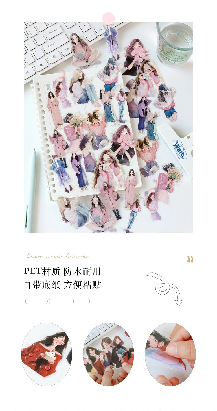 Yoofun 30pcs/lot Cute Girl's Happy Life Character Journaling Sticker Material Scrapbooking Planner Diary  Decor Labels