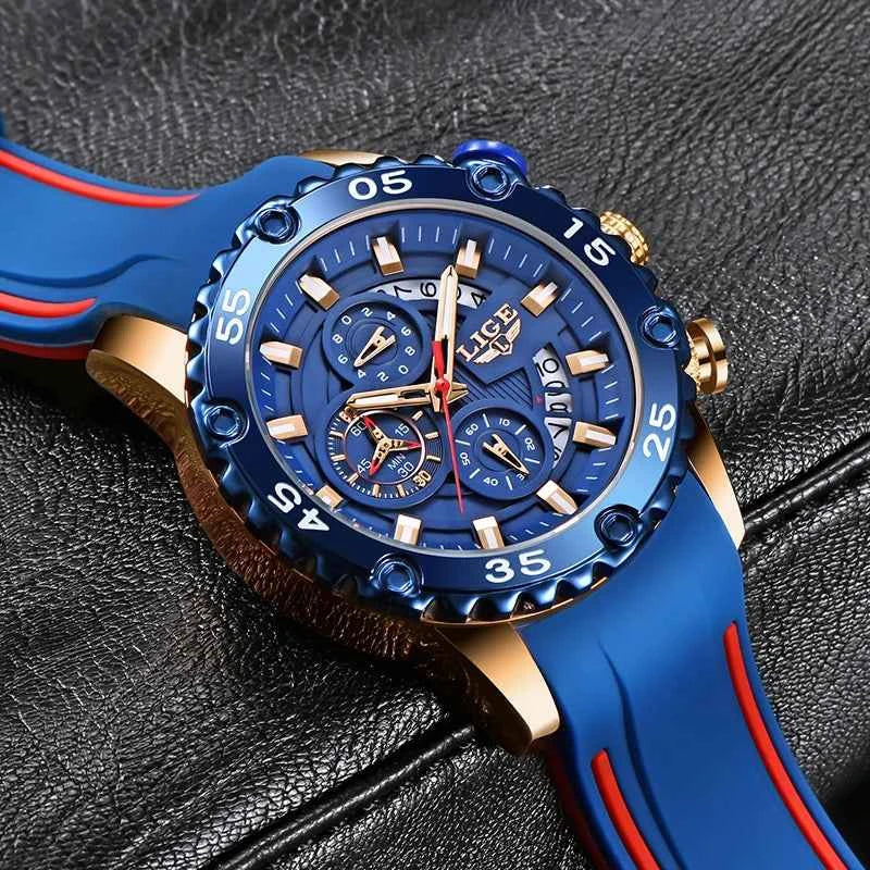 New Blue Watch LIGE Mens Watches Top Brand Luxury Big Dial Military Clock Quartz Watch Waterproof Sport Chronograph Erkek Saati