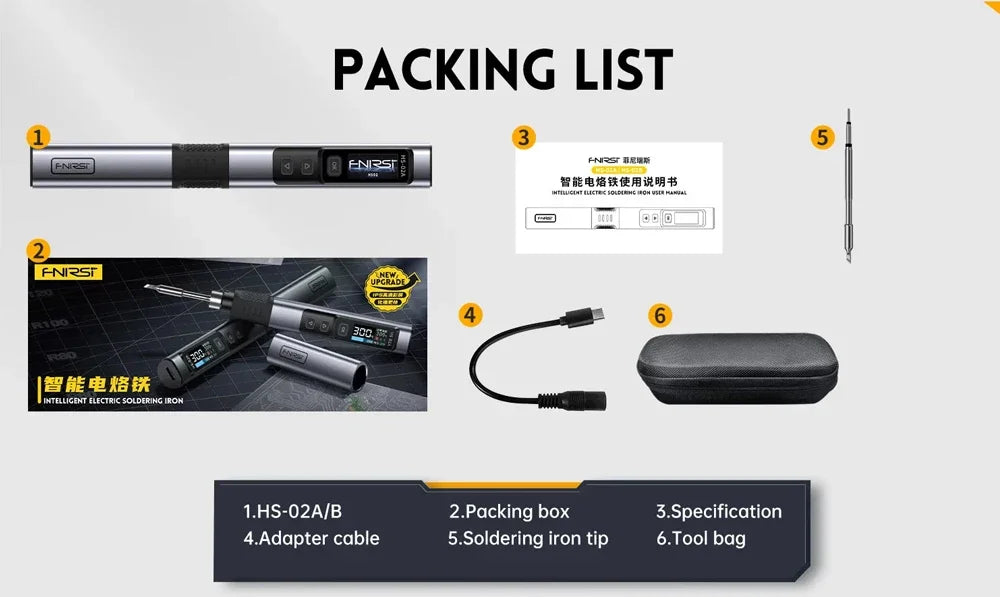 FNIRSI HS-02 Smart Electric Soldering Iron 100-450℃ Temp Adjustable PD 100W Portable Welding Rework Station Solding Irons Kit