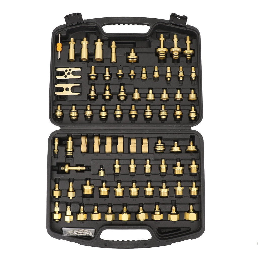 77Pcs Car Air Conditioning Leak Test Kit Brass Ac Leak Detection Tools Connector Repair Kit for Car Auto AC