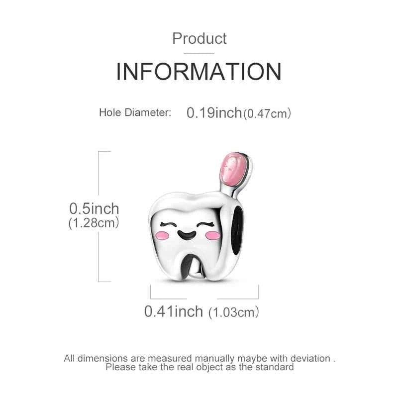 Original 925 Sterling Silver Charms Bead Toothbrush Pendant Tooth Bead Fit Original Bracelet For Women DIY Jewelry Gift