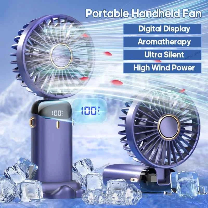 Digital  Display USB Handheld Mini Fan Portable  Office Student Desktop Silent  Foldable Small Fan Multi-Speed Adjustment