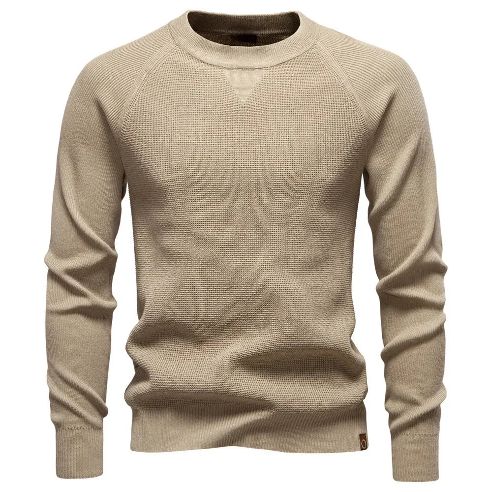 Apricot Color Men's Casual Knitted Sweater Crew Neck Pullover