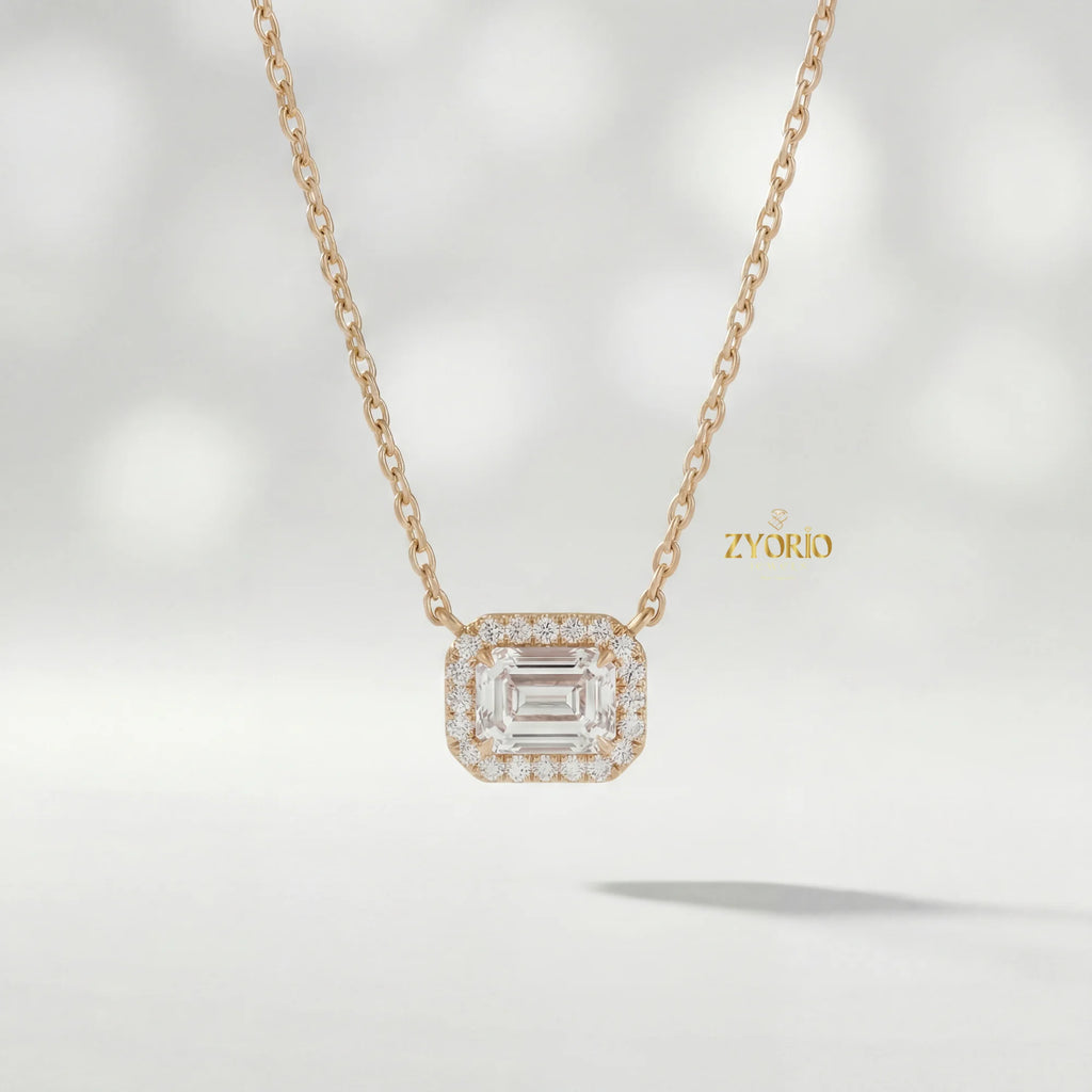 Sterling Silver Emerald Cut Halo Lab Grown Diamond Pendant Necklace Women Elegant Engagement Jewelry Custom OEM ODM
