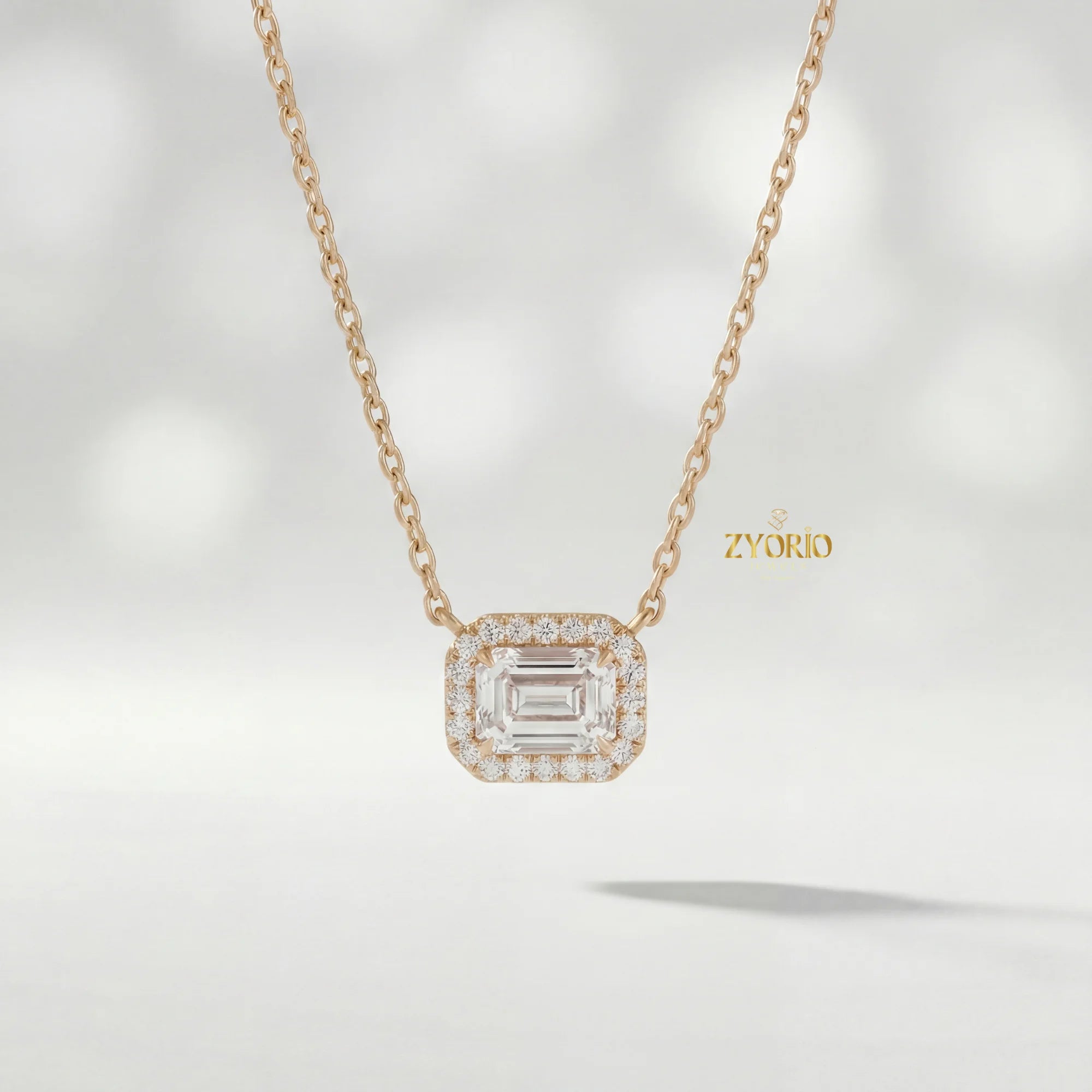 Sterling Silver Emerald Cut Halo Lab Grown Diamond Pendant Necklace Women Elegant Engagement Jewelry Custom OEM ODM