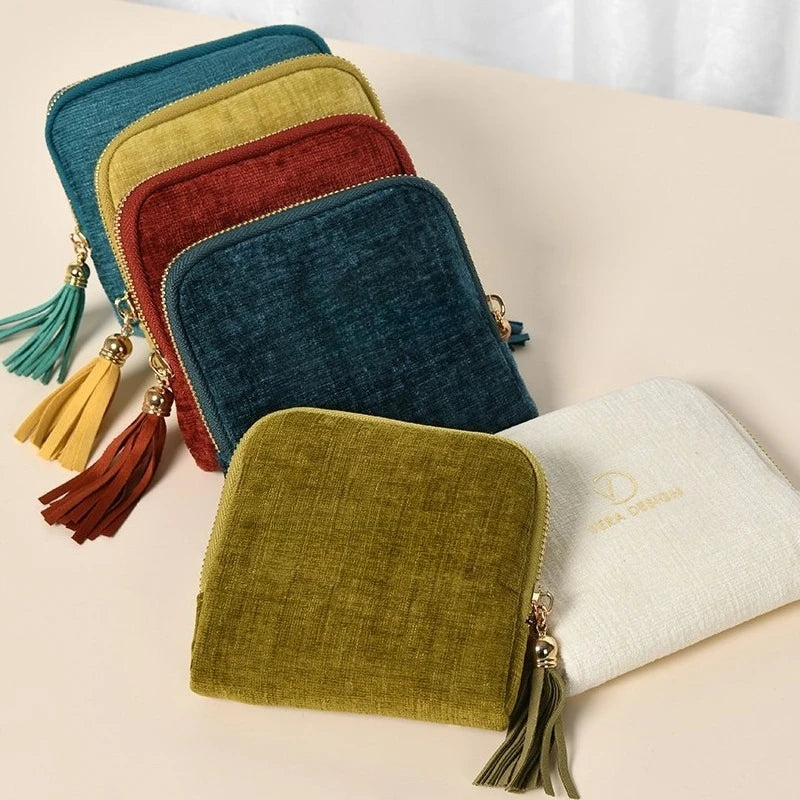Tassel Jewelry Organizer Bag Portable Travel Case with Metal Zipper for Bracelets Jade Bangles Necklaces Rings Storage Pouch
