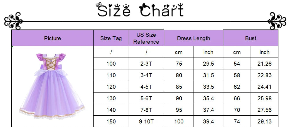 Baby Girls Deluxe Elegant Rapunzal Princess Dress Cosplay Costume Kids Halloween Birthday Party Vestido Purple Puffy Dresses