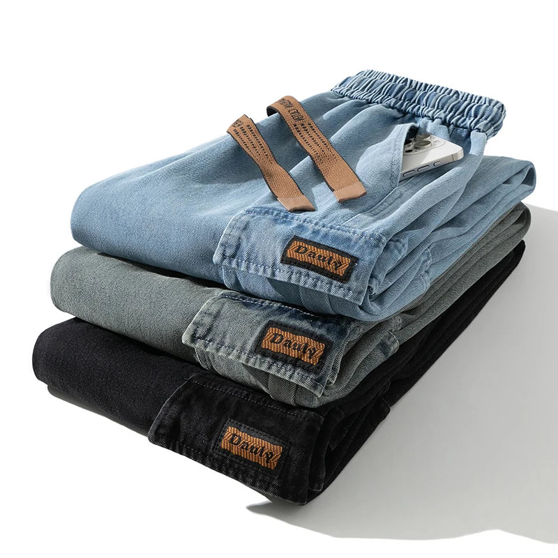 2026 New Wide Leg Washing Jean Pants Men Trousers Neutral Solid Color Loose Casual Fashion Pocket Cargo Pants Big Size 8XL