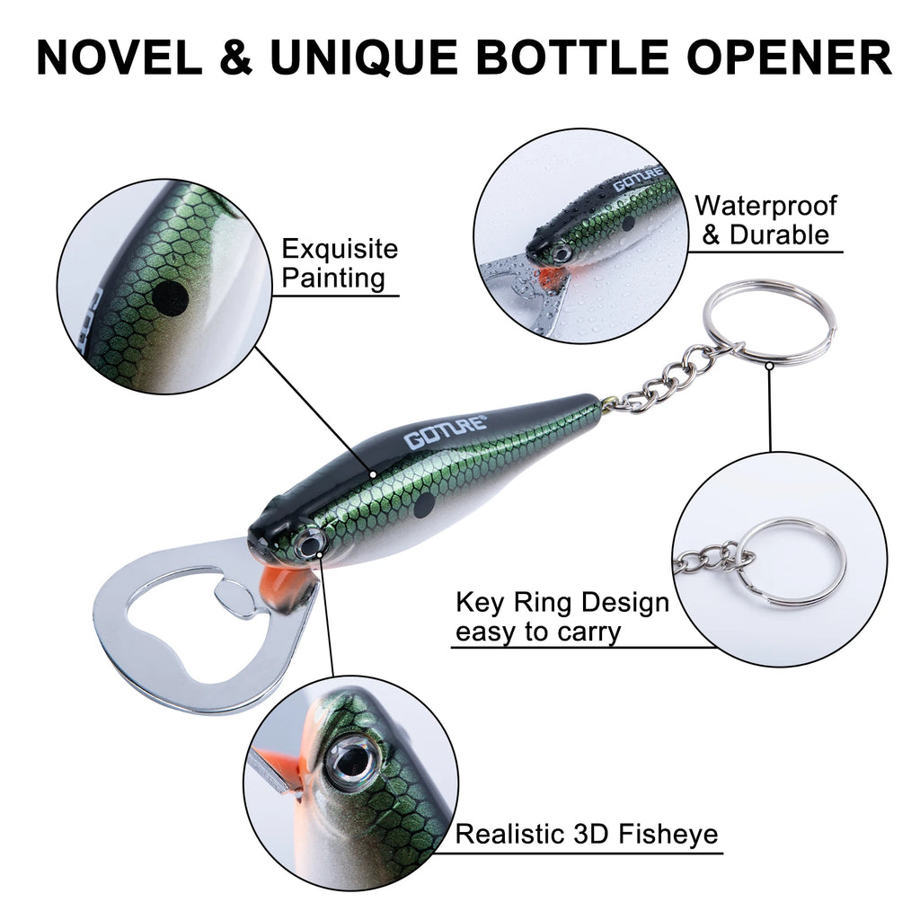 Goture Durable Beer Bottle Opener Fishing Lure Shape Key Design Stainless Steel Flat Speed Bottle Cap Opener for Kitchen Tool