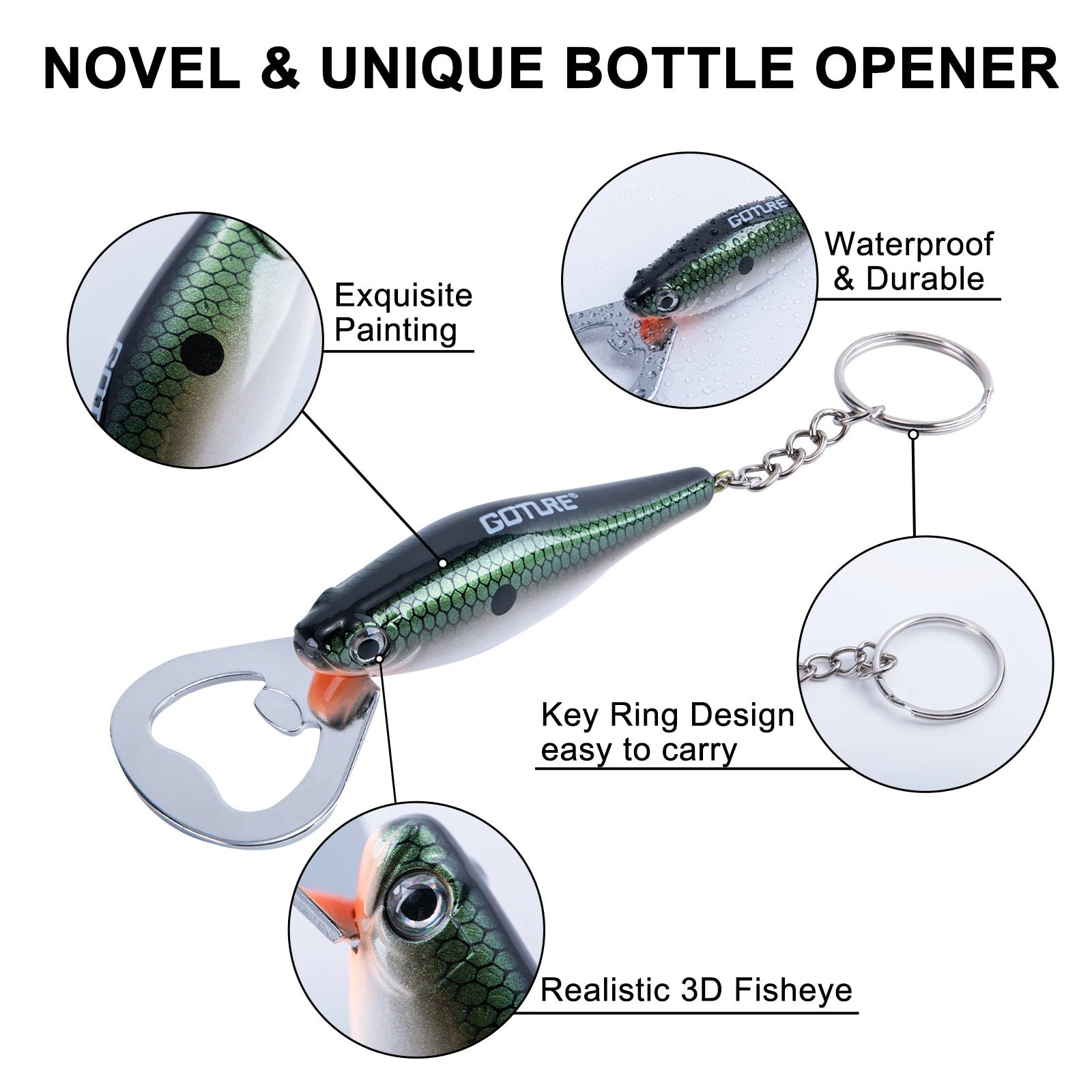 Goture Durable Beer Bottle Opener Fishing Lure Shape Key Design Stainless Steel Flat Speed Bottle Cap Opener for Kitchen Tool
