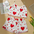 Heart Print 2PCS Home Suit Women's Suspender Shorts Casual Fashion Nightwear Female pajamas Lightweight Love Sleepwear