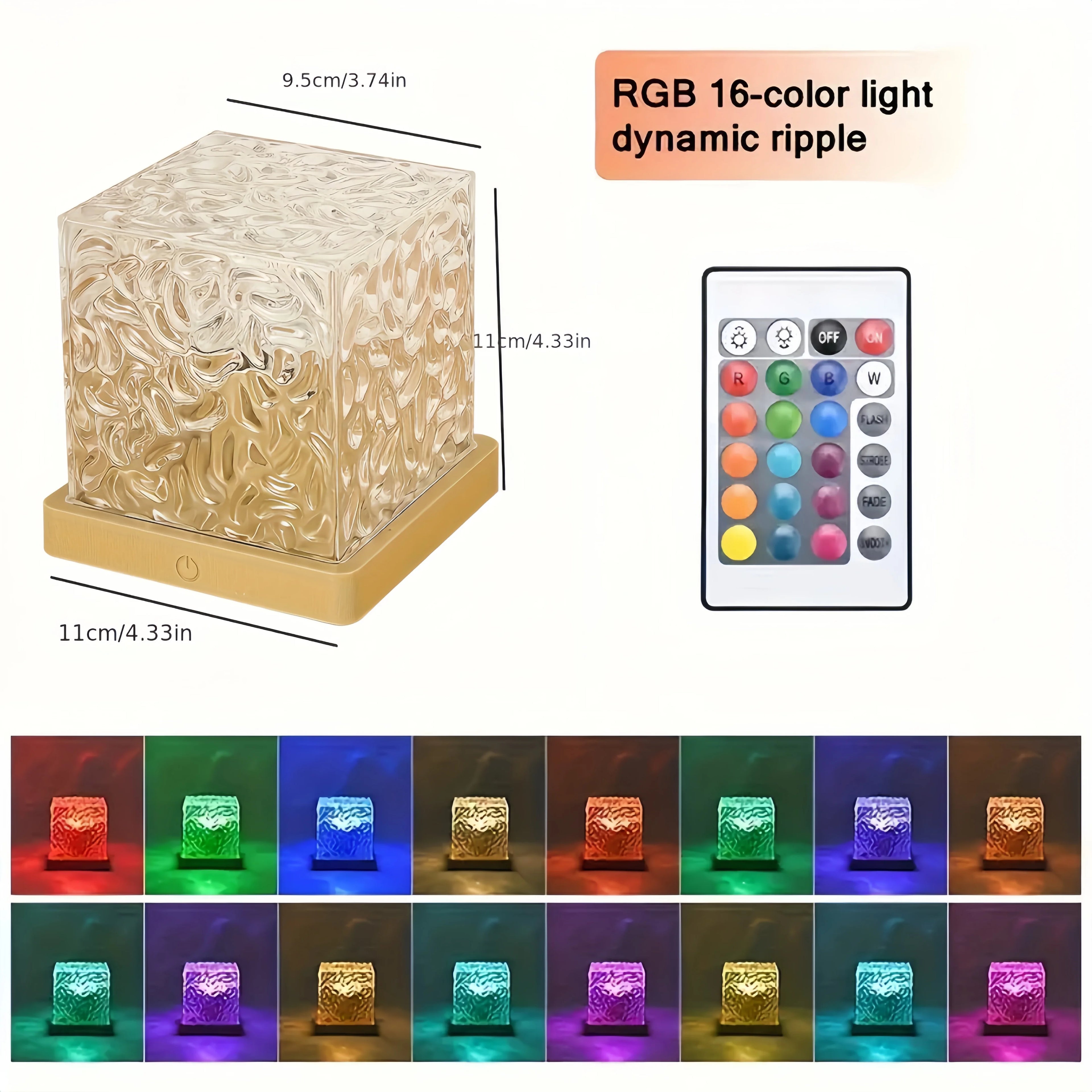 16 Colors Water Ripple Projector Dynamic Rotating LED Night Light with Remote Dimming Family Bedroom Romantic Ocean Decor Lamp
