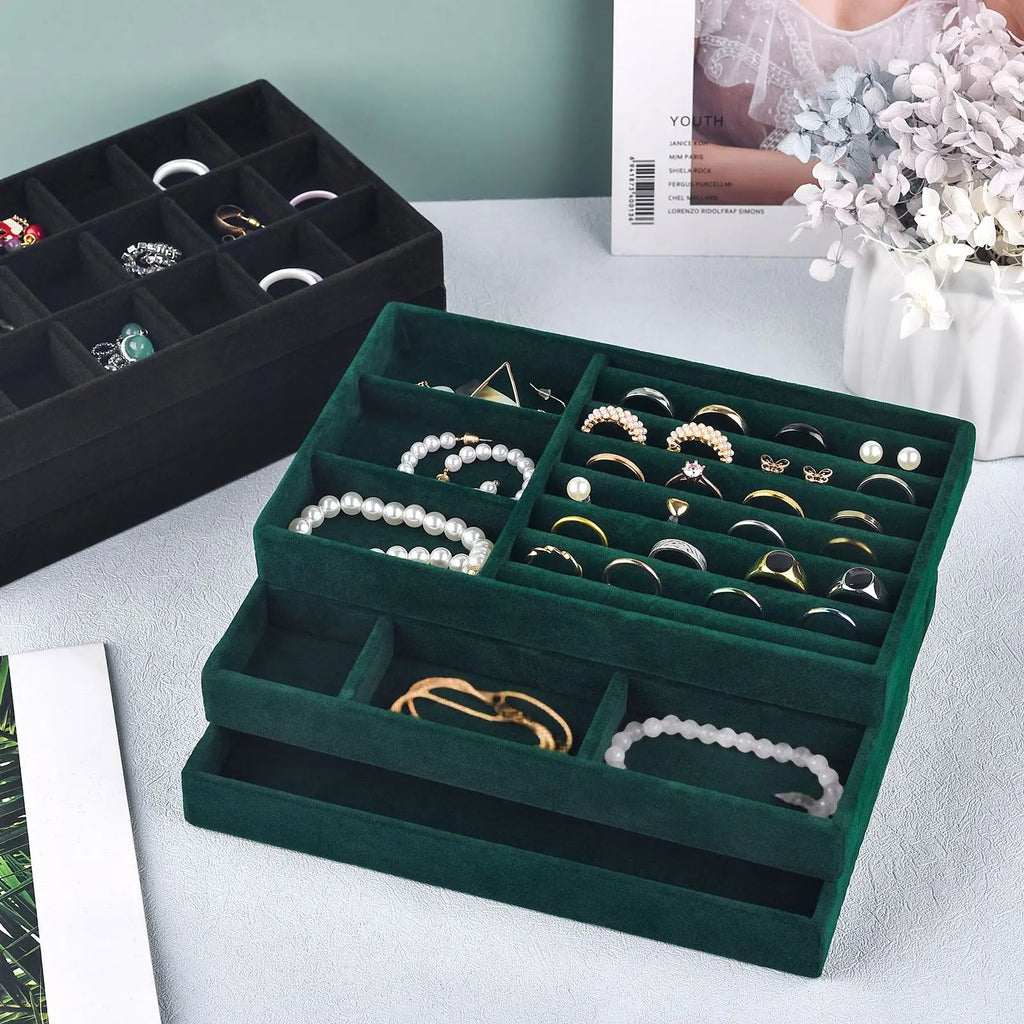 Velvet Jewelry Box Organizer DIY Earring Necklace Ring Jewelry Display Tray Portable Storage Box Jewelry Organizer Display Case
