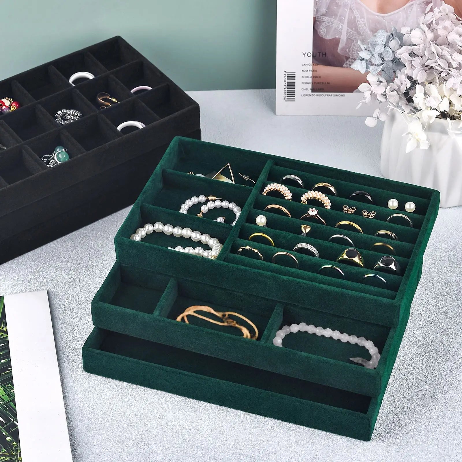 Velvet Jewelry Box Organizer DIY Earring Necklace Ring Jewelry Display Tray Portable Storage Box Jewelry Organizer Display Case